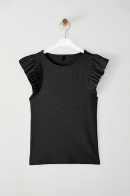 Siyah Fitted/Vucuda Oturan F?rf?rl? Orme Bluz TWOSS25BZ00215