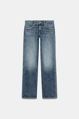 TRF SLUNG LOW-RISE STUDDED JEANS - Zara фото 7