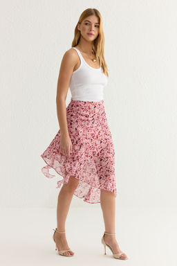 TRENDYOLMILLA Pembe Asimetrik Midi Boy Sifon Cicekli Dokuma Etek TWOSS25ET00039  фото 2