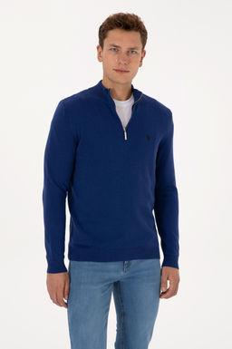 Erkek Slim Fit Yar_m Fermuarl_ _ndigo Basic Kazak - U.s. polo assn фото 3
