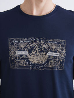 Bisiklet Yaka Uzun Kollu Bask?l? Erkek Sweatshirt