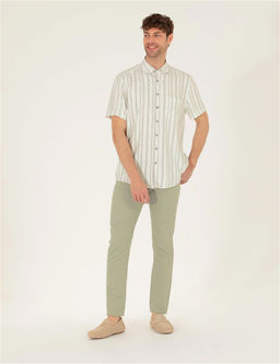 A__k Ye_il Slim Fit Keten Kar___ml_ Kanvas Pantolon - Pierre cardin фото 3