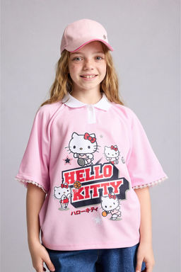 Hello Kitty Lisansl_ Relaxed Fit K_sa Kollu Ti__rt K_z _ocuk