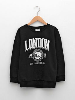 Bisiklet Yaka Bask?l? Uzun Kollu K?z ?ocuk Sweatshirt