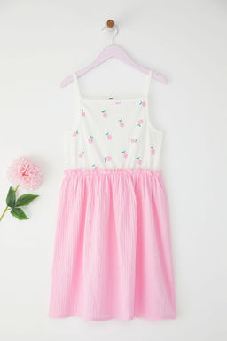 Pembe K?z Cocuk %100 Pamuk Renk Bloklu Ask?l? Mini Orme Elbise TKDSS25EL00073 - Trendyolmilla фото 2