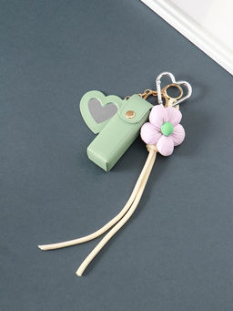 Брелок для ключей на кольце с карабином, с зеркалом «Для помады. Цветок», на рюкзак, сумку, кожзам, мятный, 20×3×3.5 см