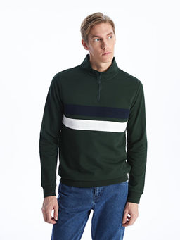 Dik Yaka Uzun Kollu Renk Bloklu Erkek Sweatshirt