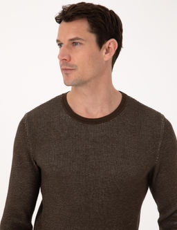 Kahverengi Slim Fit Pamuk Kar___ml_ Bisiklet Yaka Triko Kazak - Cacharel фото 2