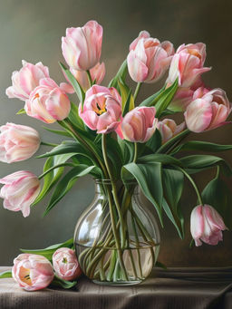 Вышивка крестиком 40х50см, Розовые тюльпаны