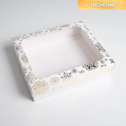 Цена за 2 шт. Коробка подарочная новогодняя складная «Снежинки», 23.5×20.5×5.5 см, Новый год
