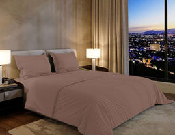 Постельное белье сатин страйп с простыней на резинке в подарочной упаковке - Капучино 2 сп.с прост.на резинке 160*200*25 (нав.70х70)