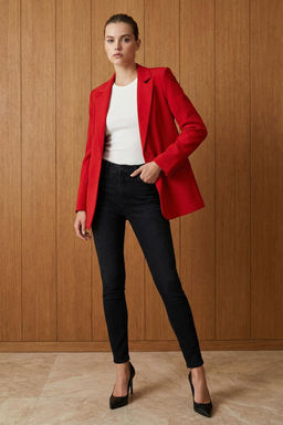 TRENDYOLMILLA K?rm?z? Regular Astarl? Dugmeli Dokuma Blazer Ceket TWOAW22CE0165  фото 8