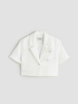 ?i?ekli K?z ?ocuk Crop Ceket