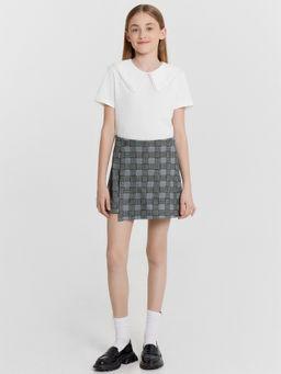 Шорты юбка для девочек серые в клетку - Mark formelle фото 3