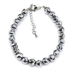 Браслет из циркона шарик гр.8мм цв.серебристый, 18см