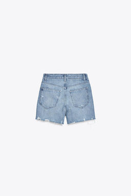 HIGH-WAIST CROSSOVER WAIST TRF MOM FIT DENIM BERMUDA SHORTS - Zara фото 7
