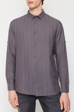 Antrasit Regular Fit Etamin Dokulu Gomlek TMNSS24GO00030