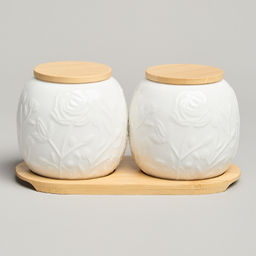 НАБОР БАНОК LEFARD MEADOW С ДЕР.КРЫШКОЙ НА ДЕР. ПОДСТАВКЕ 2 ШТ. 19,5*9,5 СМ 400 МЛ  фото 2