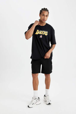 DeFactoFit NBA Los Angeles Lakers Oversize Genis Kal?p Bisiklet Yaka Bask?l? K?sa Kollu Tisort  фото 2