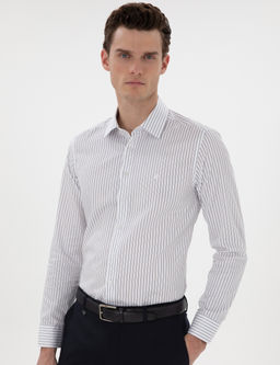 Lacivert Slim Fit _izgili Uzun Kollu G_mlek