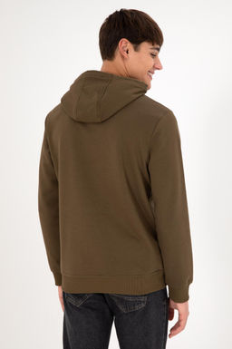 Erkek Regular Fit Kap__onlu Haki Basic Sweatshirt