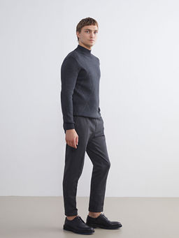 Yar?m Bal?k?? Yaka Uzun Kollu Desenli Erkek Triko Kazak