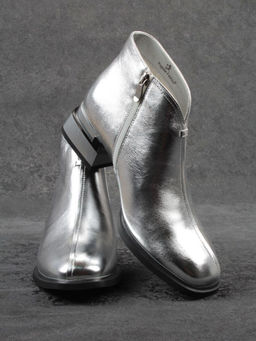 01-B50B-96C GREY/SILVER Ботинки демисезонные женские (натуральная кожа, байка)