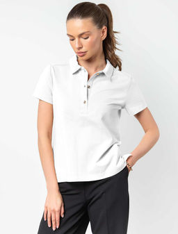 VILATTE / Футболка-поло с золотистыми пуговицами из премиального хлопка  фото 4