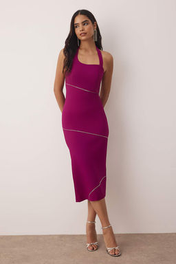 TRENDYOLMILLA Siyah Vucuda Oturan Parlak Tasl? Dokuma Elbise TPRSS25EL00019  фото 7