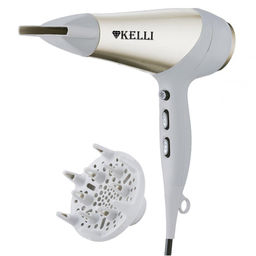 Фен для волос "Kelli" 3 режима нагрева, 2 режима мощности потока воздуха, холодный обдув для фиксации прически, концентратор для сушки и моделирования, дополнительная насадка-диффузер, фильтр воздухозаборника, петелька для подвешивания, защита от пе