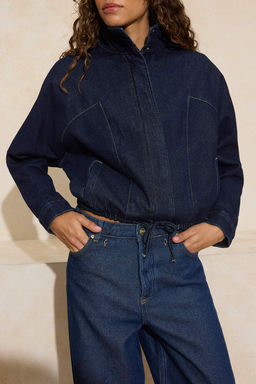 Koyu Mavi Dik Yaka Bomber Denim Ceket TWOSS26CE00003 - Trendyolmilla фото 8