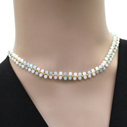 Чокер плетеный из циркона шарик 3мм цвет голубой, 36см