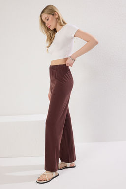 TRENDYOLMILLA Kahverengi More Sustainable Modal Ak?skan Kumasl? Straight Esnek Orme Pantolon TWOSS25PL00085  фото 3