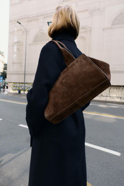 DOUBLE HANDLE SPLIT SUEDE LEATHER BAG - Zara фото 3