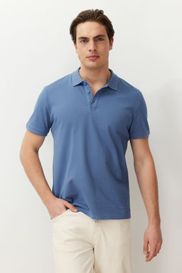 TRENDYOL MAN Indigo Regular/Normal Kesim Dokulu Polo Yaka T-Shirt TMNSS24PO00043 - Trendyolmilla фото 2
