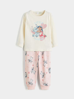 Bisiklet Yaka Stitch Bask?l? K?z ?ocuk Pijama Tak?m?