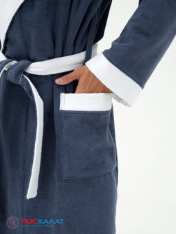 Мужской махровый халат с капюшоном с белой отделкой серый+белый МЗ-05-1 (84) - Росхалат фото 10