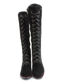 02-KF20025 BLACK Сапоги зимние женские (натуральная замша, байка и натуральный мех) - Фабричный китай фото 8