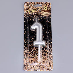 Свеча в торт «Европейская», цифра 1, 6 см, серебро