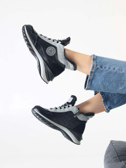 Ботинки 350.uno2bl. черный серый/Мех