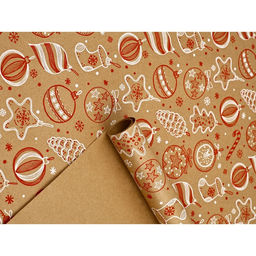 Бумага в тубусе крафтовая бурая в рулоне «Ёлочные игрушки», 0.68 × 7 м