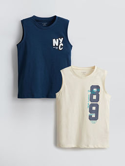 Bisiklet Yaka Bask?l? Erkek ?ocuk Atlet 2li