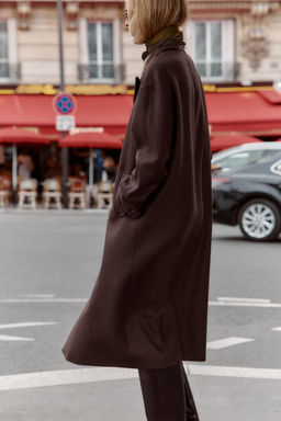 COAT WITH COMBINED LEATHER EFFECT COLLAR - Zara фото 3