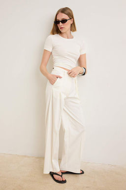 Beyaz Kal?n Kumas Wide Leg/Genis Paca Pantolon | TWOSS26PL00019 - Trendyolmilla фото 2