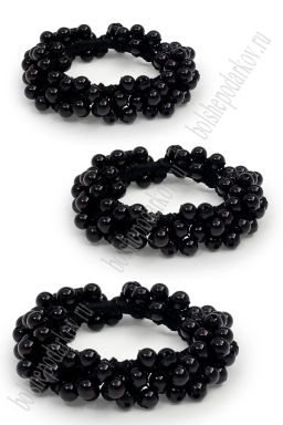 Резинки с бусинами для волос 5 см (3 шт) SF-8012, черный