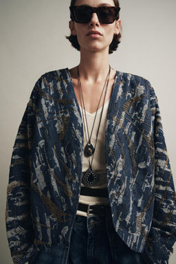 BEADED DENIM-EFFECT QUILTED KIMONO - Zara фото 2