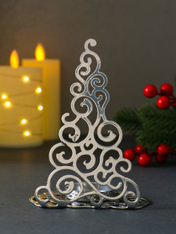 Подсвечник на 1 свечу Ёлка новогодняя нарядная, металл под хром, 10?7.5?13.5 см