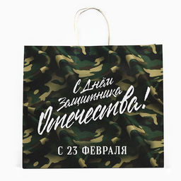 Пакет подарочный крафт 23 февраля, 32?28?15 см