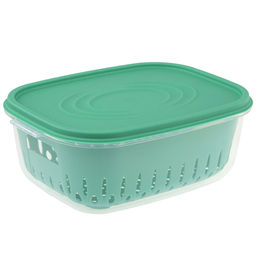 Лоток пластмассовый с решетчатой вставкой (дуршлаг) для мытья и хранения овощей, фруктов и ягод, 1,4л 18х14см h8см, с крышкой, цвета в ассортименте: белый; коралловый; зеленый, в п/эт пакете (Китай)