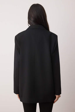 Siyah Kruvaze Kapama Dokuma Oversize Blazer Ceket TWOAW26BC00070 - Trendyolmilla фото 4